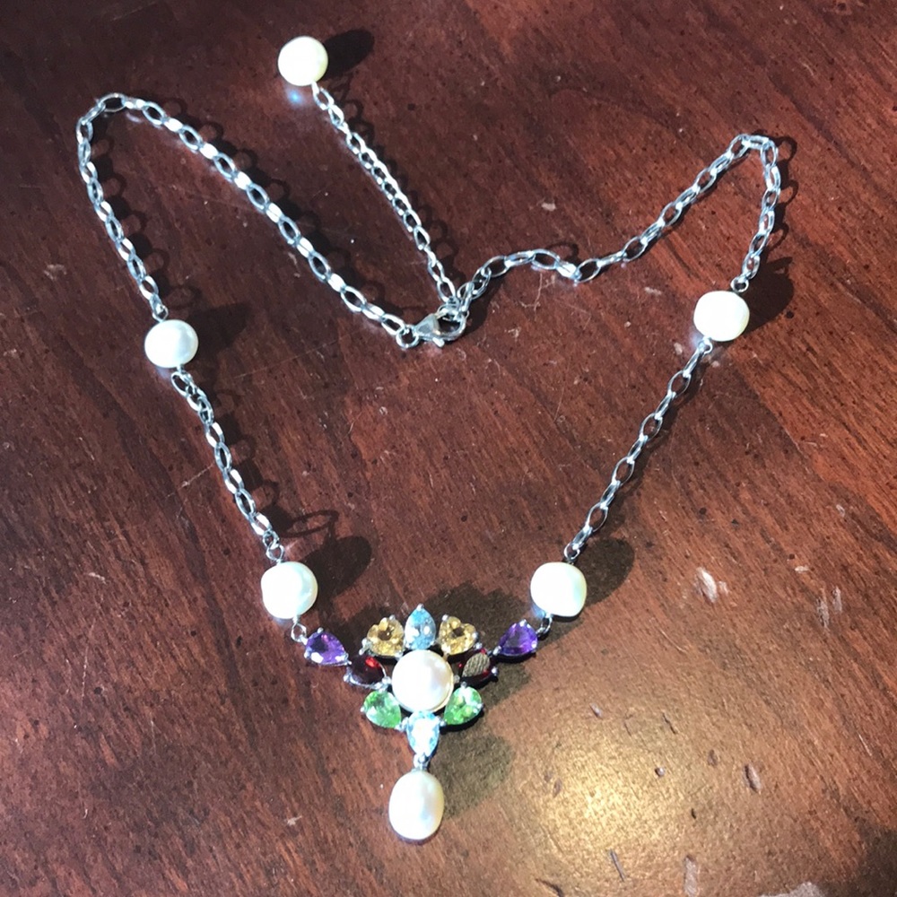 Ross-Simons Multi-Gemstone Pearl Sterling Silver 925 Necklace
